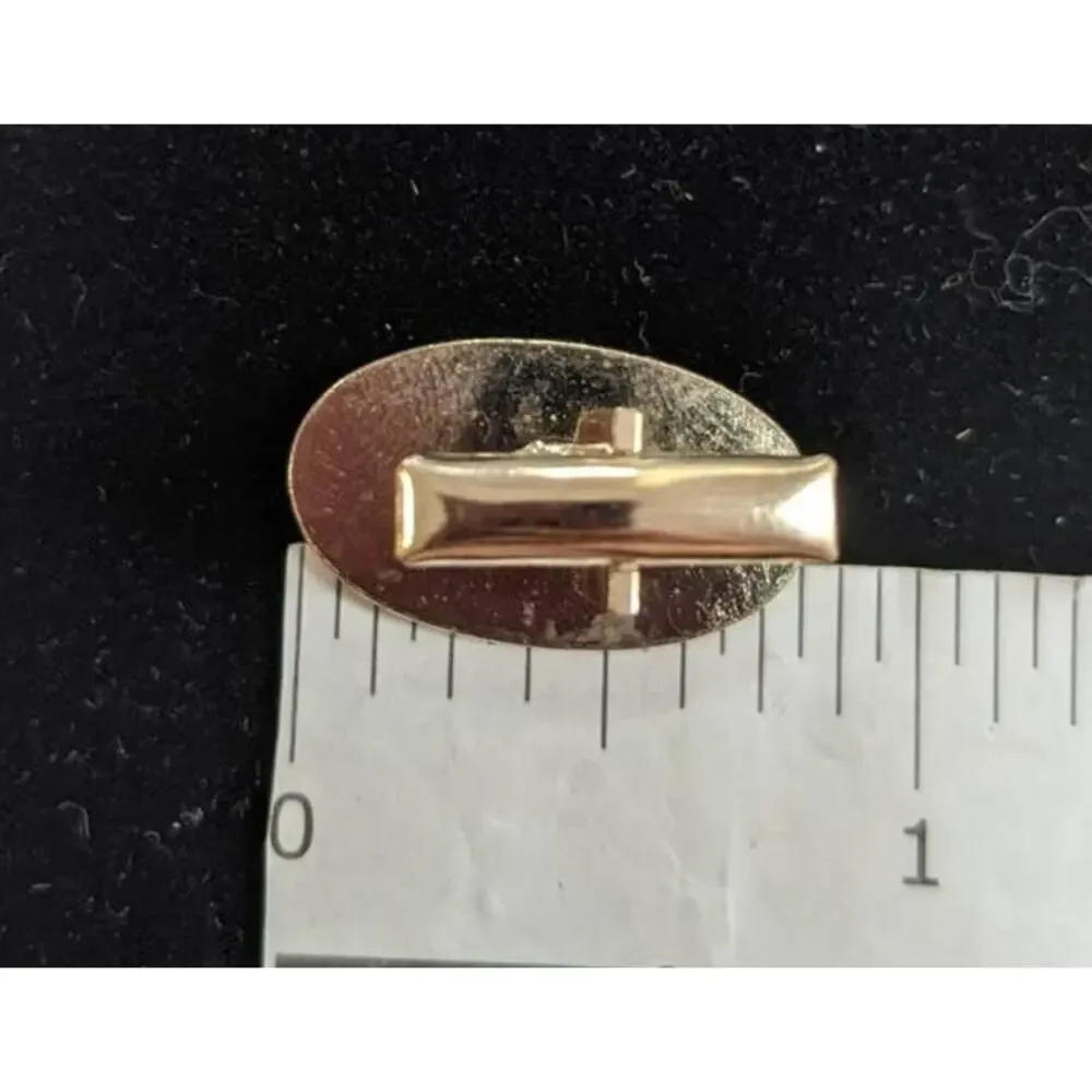 Vintage Woven Golden Metal Oval Cufflinks and Circle Lapel Pin 3 Piece Set Tack